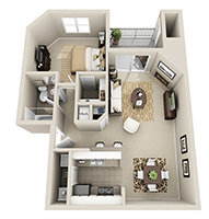 Floor plan for 1 bed, 1 bath, 700 sqft